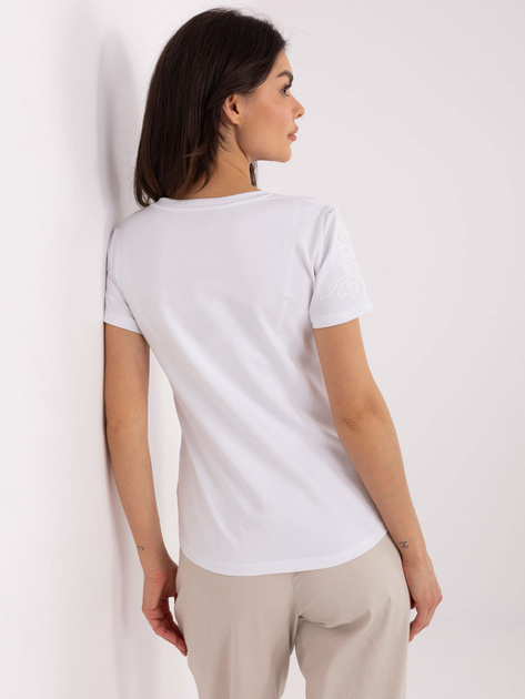Hurtownia Biały bawełniany t-shirt z haftem 