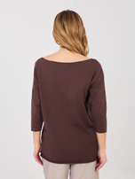 Czekoladowa bawełniana bluzka basic z rękawem 3/4 RUE PARIS 