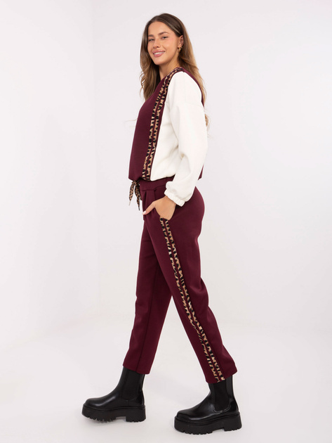 Ecru-burgundowy komplet z bluzą bez kaptura