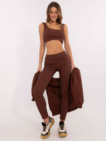 Hurt Brązowy dresowy komplet z topem i legginsami