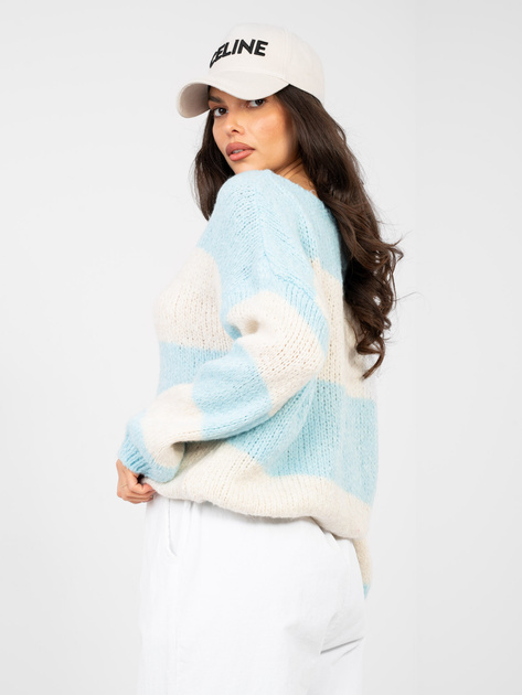 Pastelowy niebieski damski sweter z okrągłym dekoltem