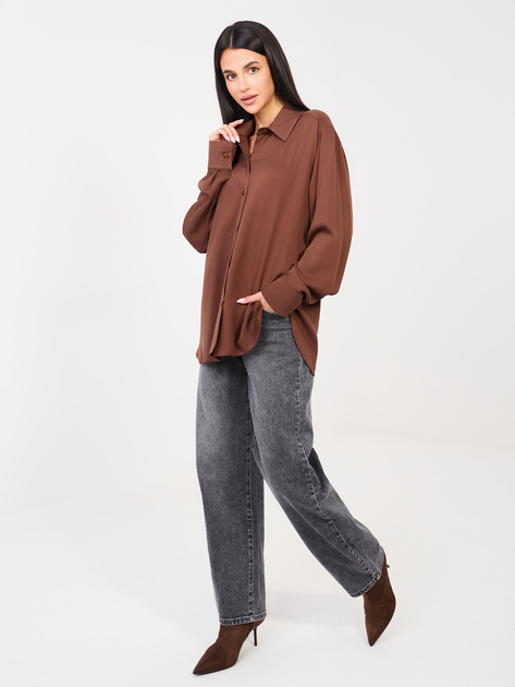 Brązowa damska koszula oversize z kołnierzykiem