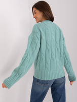 Hurt Jasnomiętowy dzianinowy sweter z warkoczami 
