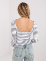 Ecru-czarna krótka bluzka z dekoltem na plecach