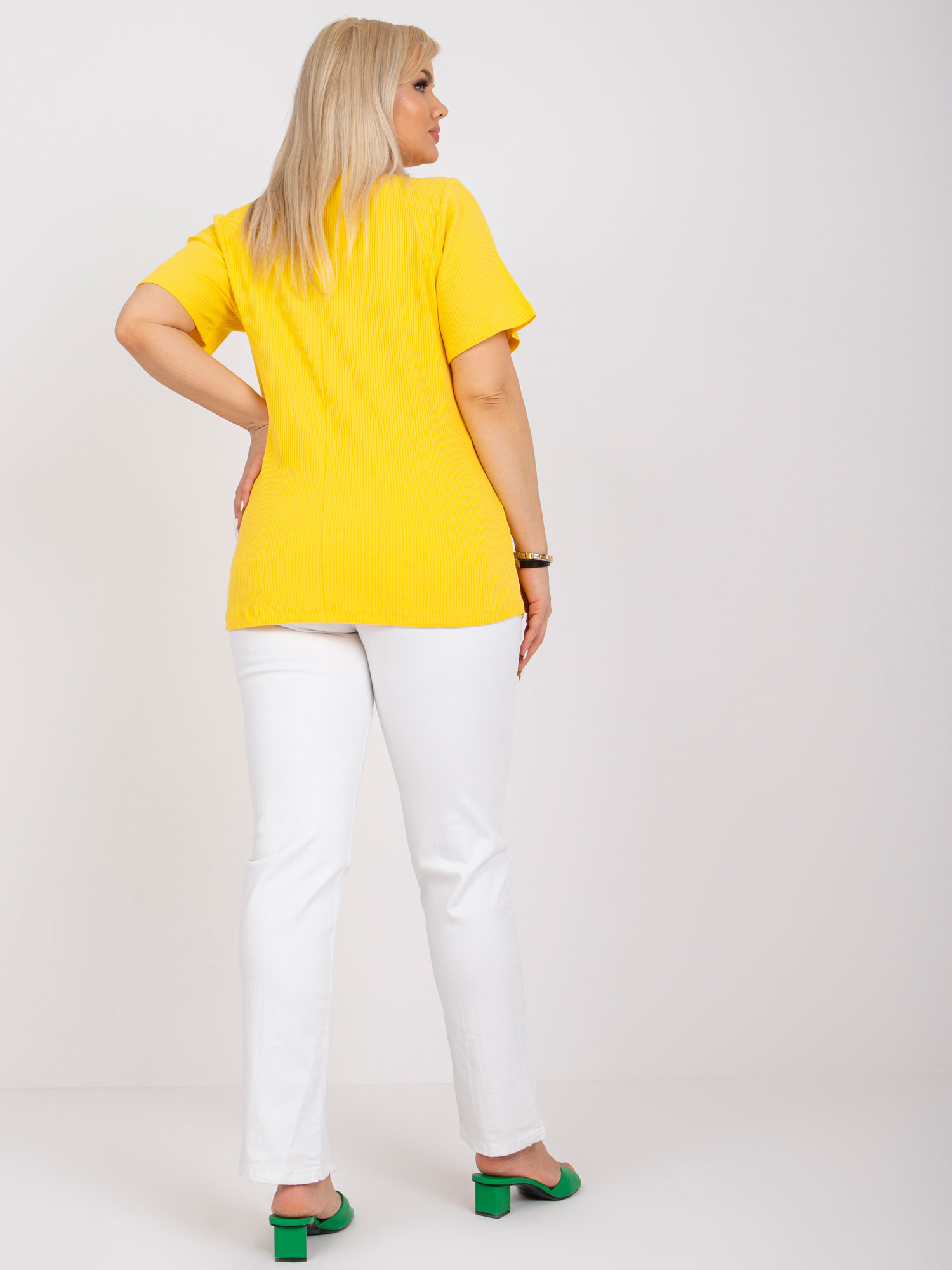 Žlutá blůza plus size z pruhované látky Stella.