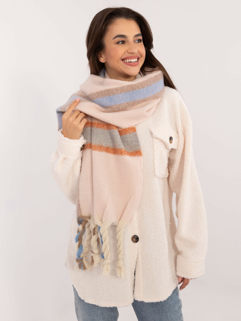 Hurt Jasnoróżowy szal z plecionymi frędzlami