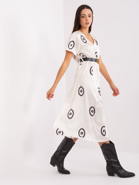 Hurt Ecru midi sukienka koktajlowa z paskiem