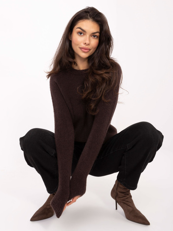 Ciemnobrązowy sweter w jednolitym kolorze