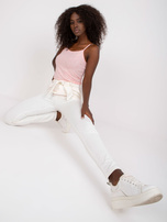 Ecru damskie spodnie z materiału z wysokim stanem RUE PARIS