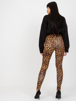 Hurt Ciemnobeżowo-czarne legginsy casualowe w panterkę