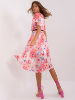 Hurt Beżowo-różowa rozkloszowana sukienka w kwiaty