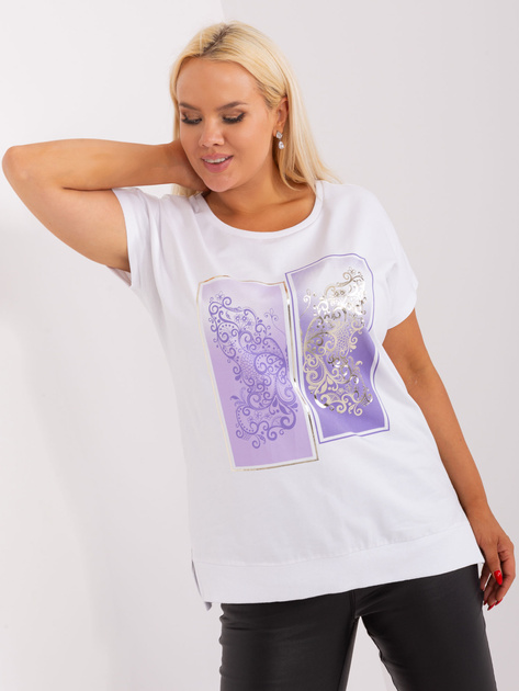 Hurtownia Biało-fioletowa bluzka plus size z rozcięciami