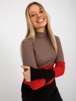 Hurt Brązowo-czarna damska bluzka basic z golfem w prążek