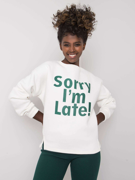 Ecru-zielona dresowa bluza z napisem