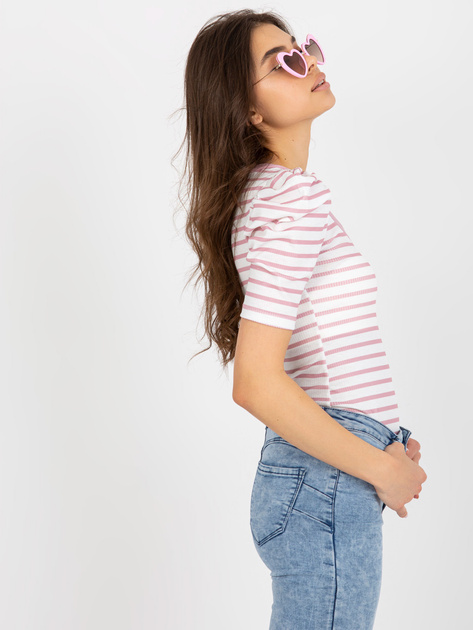 Hurtownia Biało-różowa bluzka na co dzień w paski