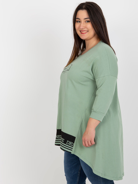 Hurt Pistacjowa asymetryczna tunika plus size z bawełny