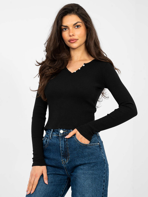 Czarna krótka bluzka basic w prążek