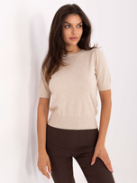 Beiger klassischer Pullover mit Bündchen.