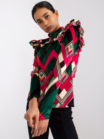 Zielono-różowa wzorzysta bluzka z weluru Annabel