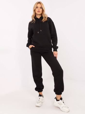 Hurt Czarny dresowy komplet damski z ociepleniem