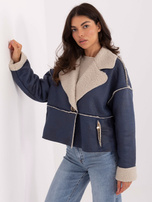 Niebieska krótka kurtka z imitacją kieszeni 