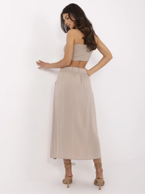 Ciemnobeżowa mdi spódnica z wiskozy FRESH MADE