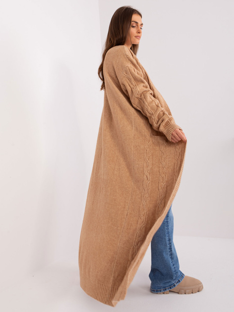 Hurtownia Camelowy długi kardigan z warkoczami