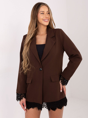 Brązowa marynarka z koronkowym wykończeniem