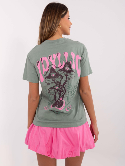 Hurt Pistacjowy damski t-shirt z napisami SUBLEVEL