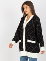 Hurt Czarny luźny sweter rozpinany z guzikami RUE PARIS