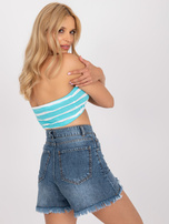 Niebieskie szorty jeansowe high waist z przetarciami RUE PARIS