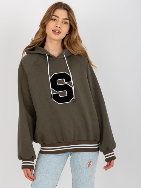 Hurtownia Khaki dresowa bluza z kapturem i literą S