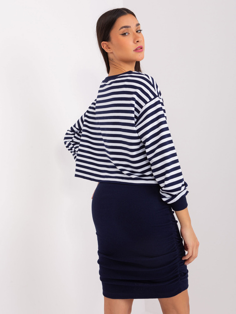 Hurt Granatowo-biały komplet basic z sukienką w prążek