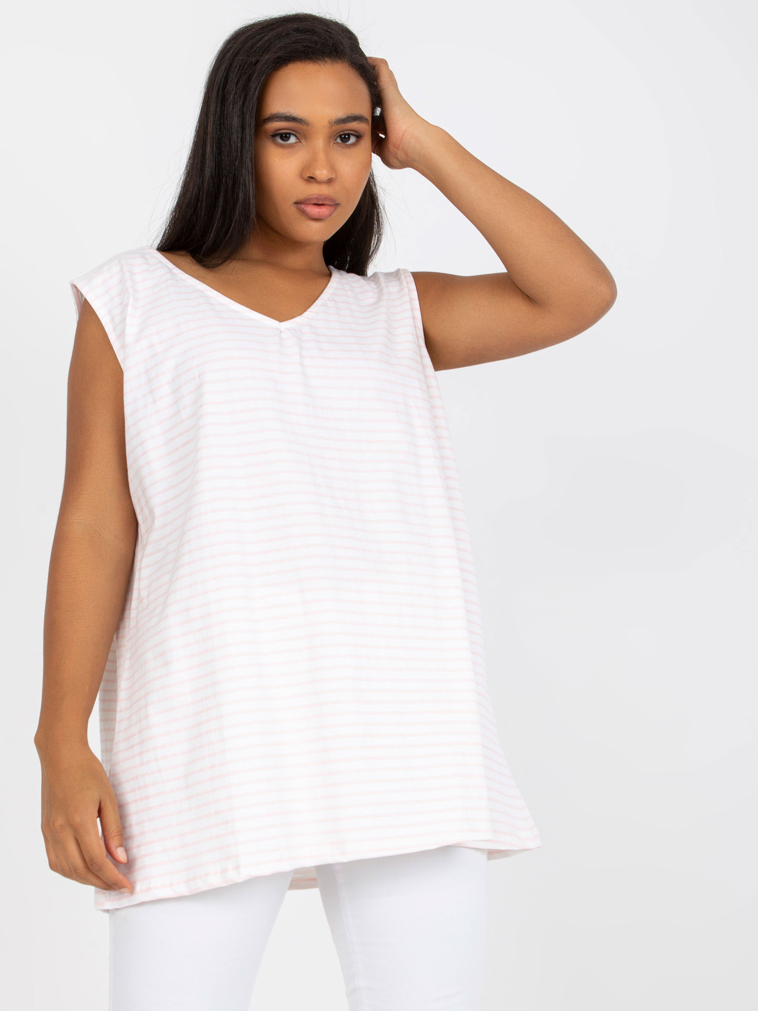 Biało-różowy top plus size bawełniany