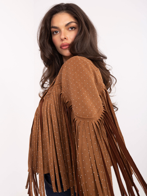 Camelowa zamszowa kurtka bez zapięcia