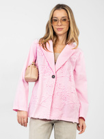 Jasnoróżowa jeansowa marynarka z bawełny RUE PARIS 