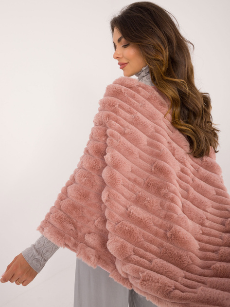 Hurtownia Brudnoróżowe futrzane poncho damskie