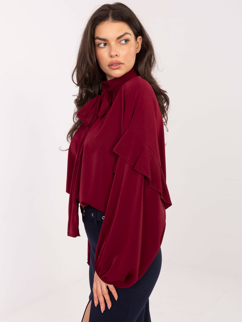 Bordowa koszula z bufiastym rękawem