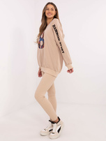 Hurt Beżowy dwuczęściowy komplet z legginsami