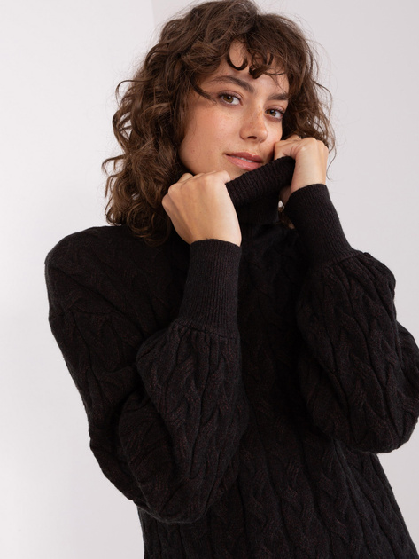 Hurt Czarny damski sweter z golfem z wiskozą