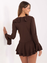 Czekoladowy kombinezon z rękawami typu dzwon RUE PARIS 