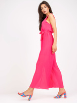 Różowy długi plisowany kombinezon wide leg