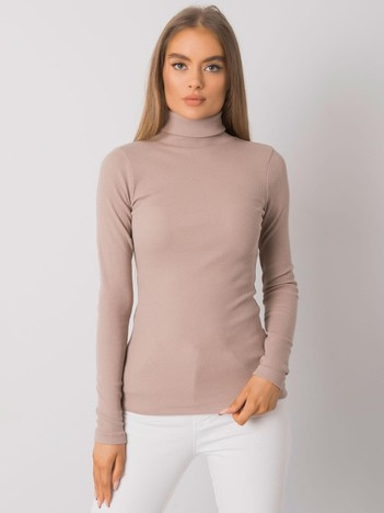 Dunkelbeige gestreifte Bluse mit Rollkragen Elisee RUE PARIS.