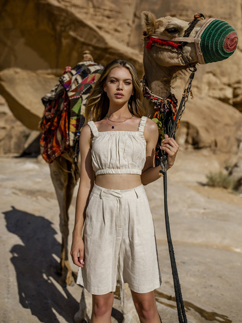 Jasnobeżowy bawełniany komplet na lato RUE PARIS