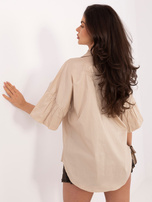 Beżowa damska koszula z rozkloszowanymi rękawami