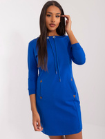 Kobaltowa dresowa sukienka z rękawem 3/4 RUE PARIS 
