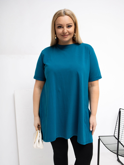 Morska rozkloszowana bluzka plus size z bawełny