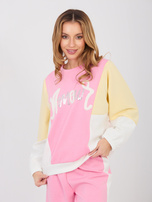 Różowy casualowy komplet z aplikacjami RUE PARIS 