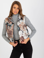 Hurtownia Beżowa pikowana kamizelka damska w kwiaty