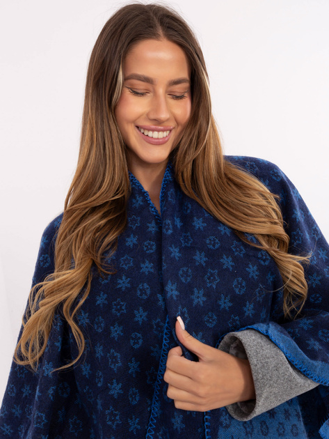 Granatowo-niebieskie damskie ponczo z printem